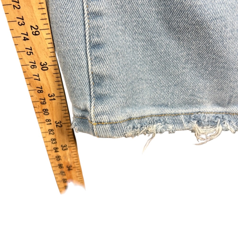 Good American Light Wash High Rise Flare Jeans Raw Hem Sz 16 Blue Denim festival - Picture 8 of 10
